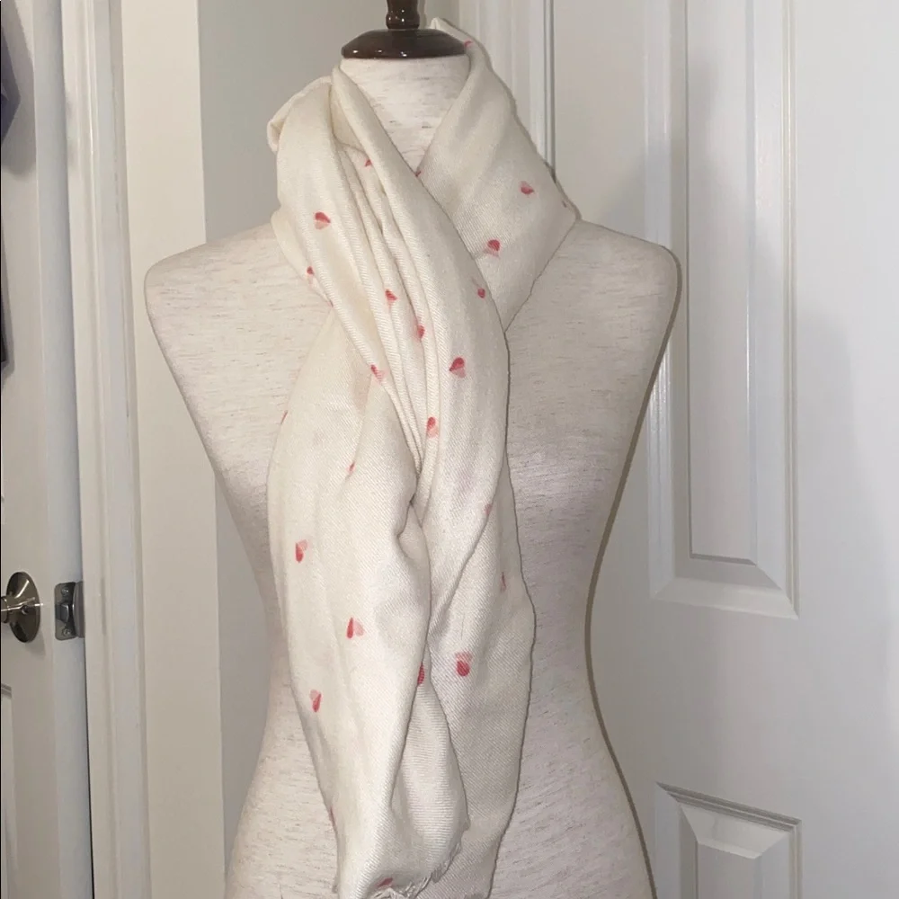 Cream Scarf with Pink Hearts